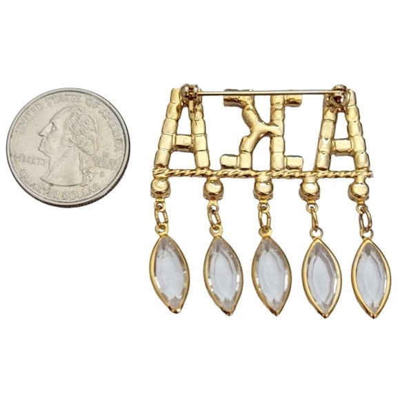 Gold Tone Clear Rhinestone Dangle Alpha Kappa Alpha Pin E290 - Picture 4 of 6